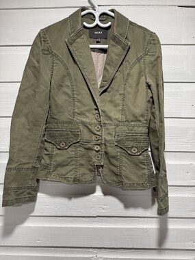 Mexx Olive Green Cotton-Finish Tailored Blazer